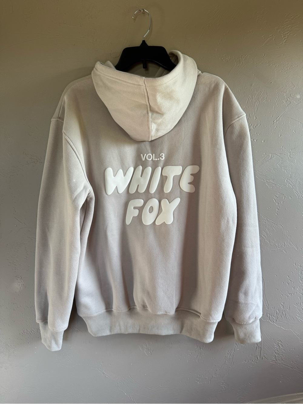White Fox Offstage Hoodie- Pale Beige with White Print